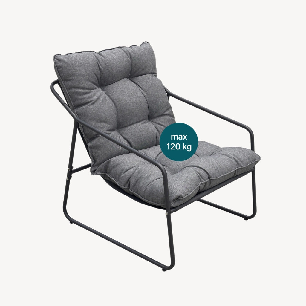 Set di 5 Mobili da Giardino Kivanta 2 Tavolini Rotondi 2 Poltrone e Divano - Grigio Scuro [en.casa]
