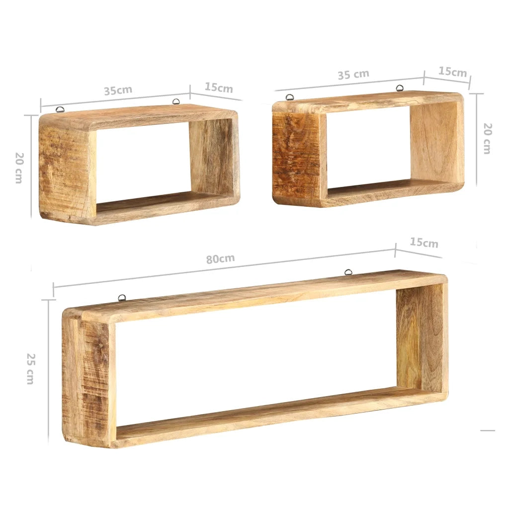 Set Mensole Cubiche da Parete 3 pz in Legno Massello di Mango 285844