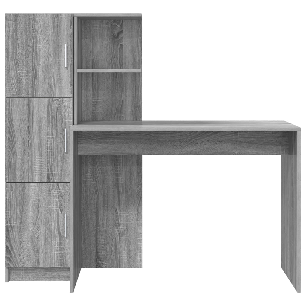 Scrivania con Spazio di Archiviazione Grigio Sonoma Legno Ingegnerizzato