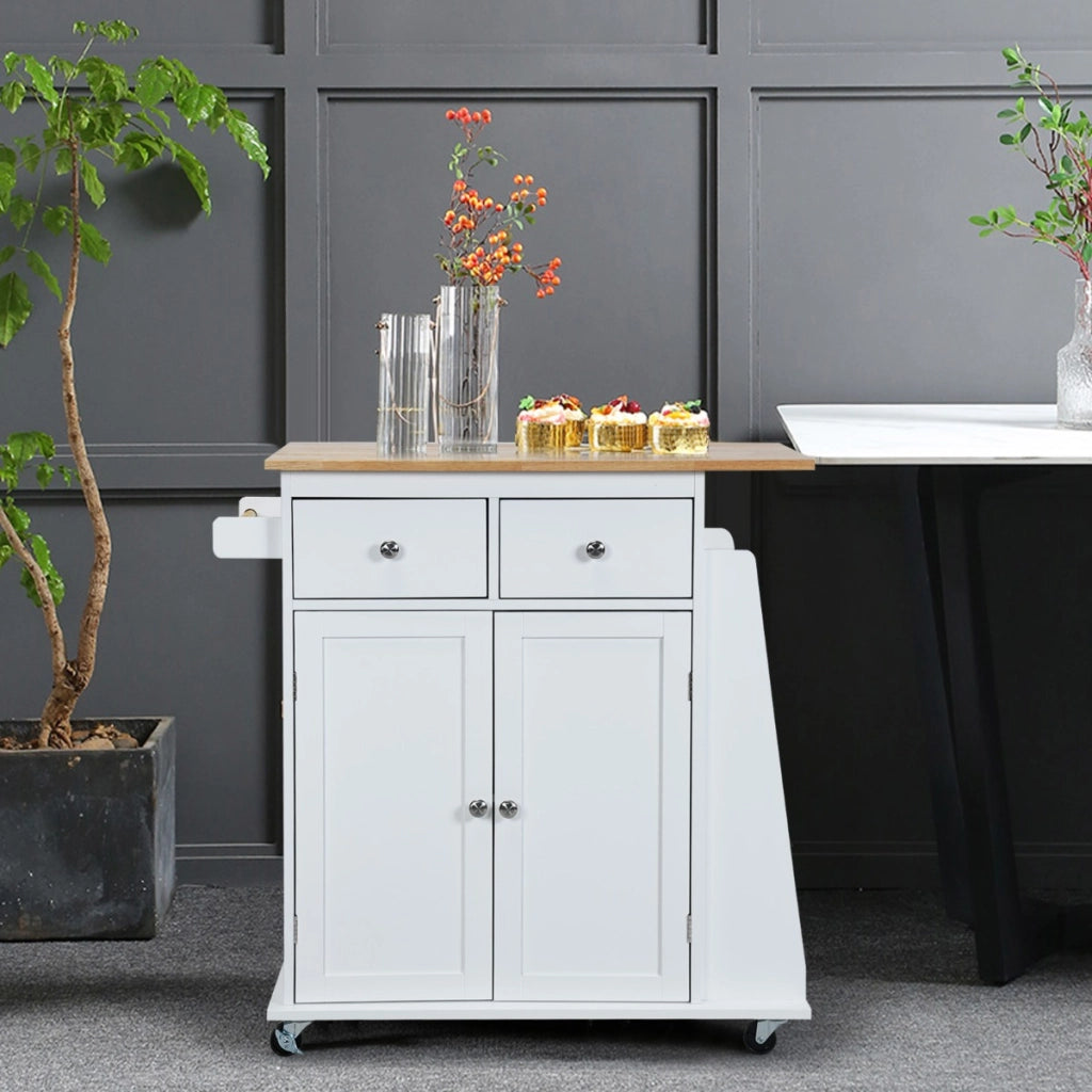 Isola da cucina con contenitore su ruote ripiano regolabile 2 cassetti portaspezie, Carello a 2 porte Bianco-Carrelli