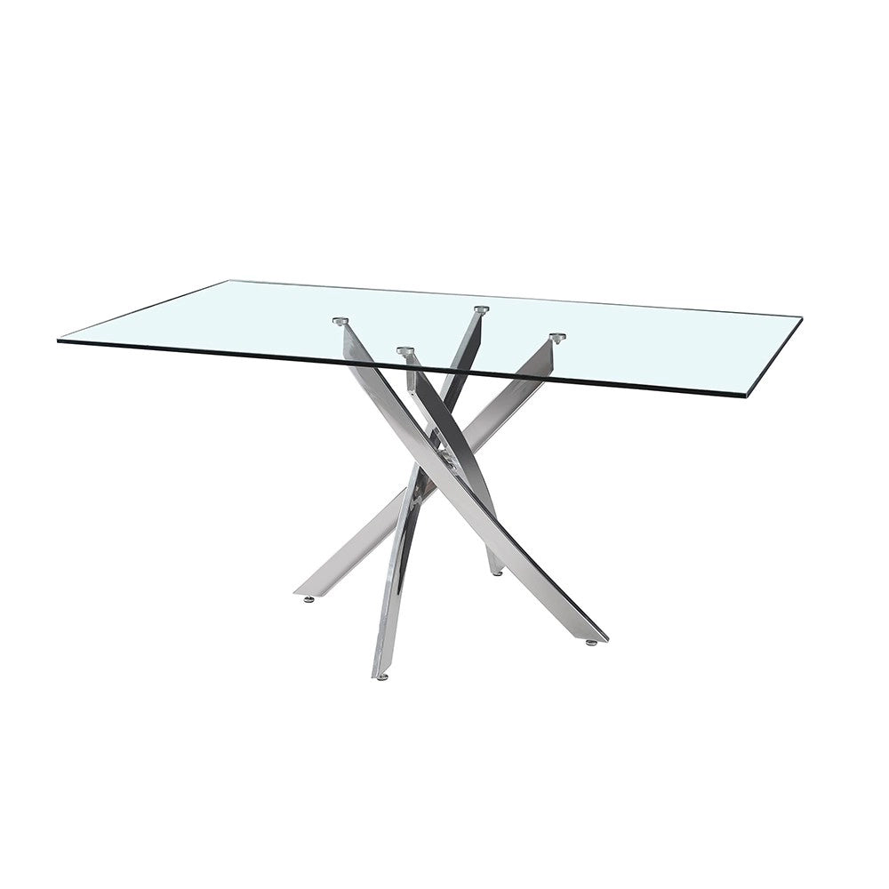 Tavolo da Pranzo Peyton 160×90 cm in Vetro Temperato con Gambe Incrociate Cromate