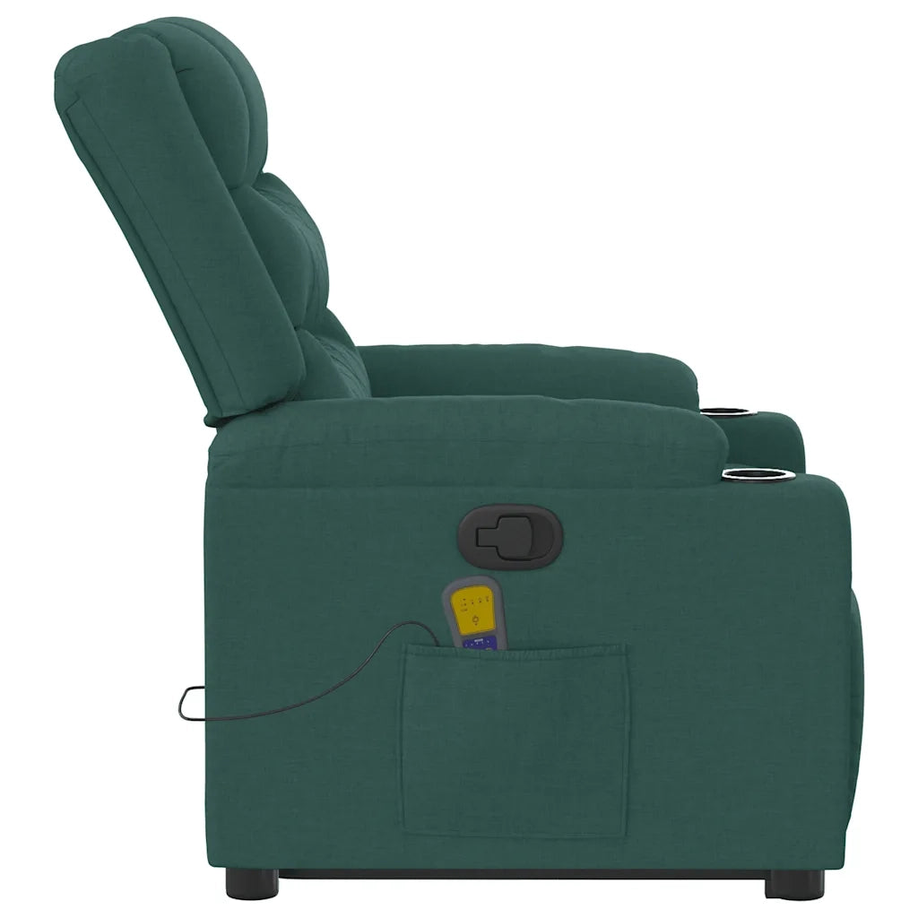 vidaXL Poltrona Alzapersona Massaggiante Verde Scuro in Tessuto