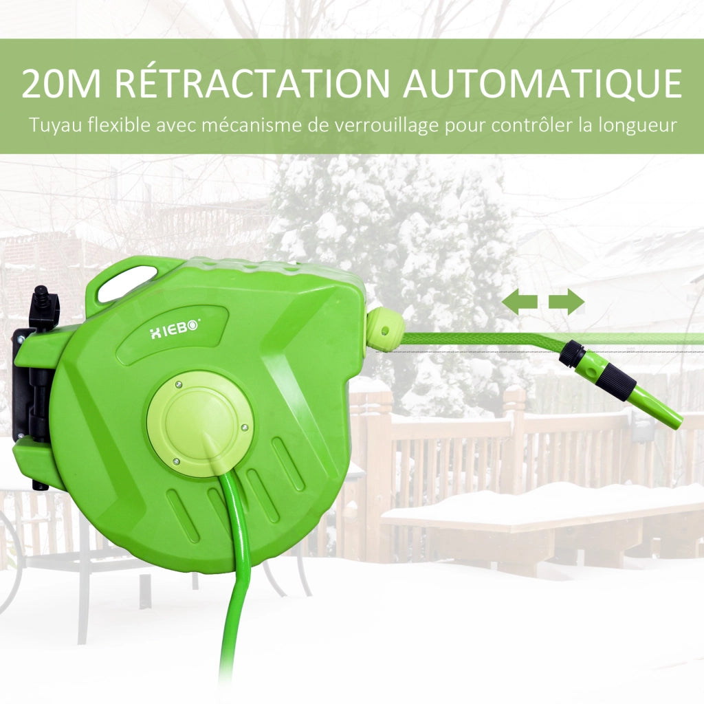 Porta tubo da parete con avvolgitubo automatico ¨C zephmum ¨C Verde, 20+2 m, 180¡ã