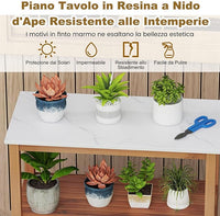 Mobile Buffet per Esterni in Legno di Acacia, Banco da Giardinaggio con Piano in Resina, Scaffale e Armadio e con Porte a Persiana, 80 x 40 x 90,5 cm