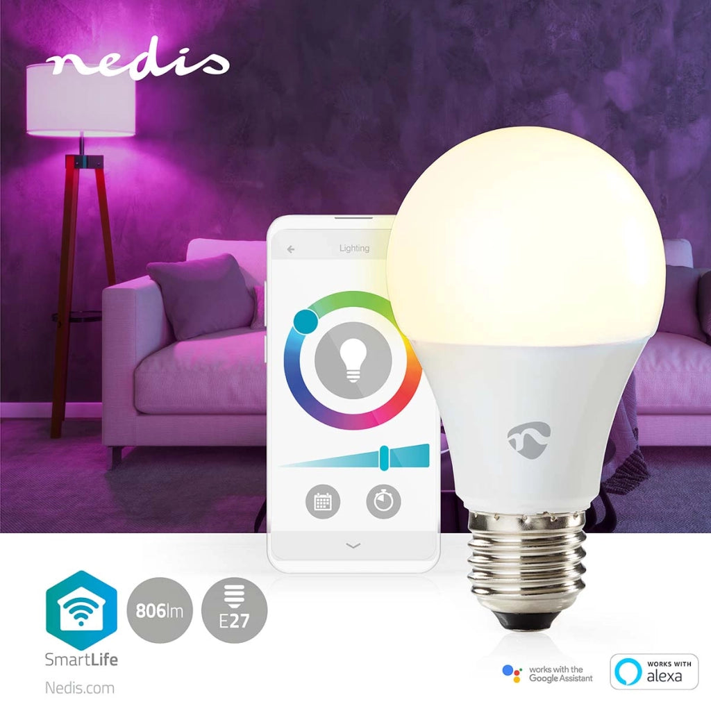 Lampadina connessa Wi-Fi LED RGB 9W 806lm E27 in plastica Bianco Nedis