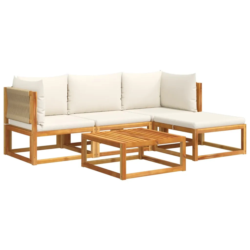 Set di divani da giardino 5 pezzi con cuscini in legno di acacia e corda 3278849