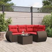 Set Divani da Giardino 5 pz con Cuscini Marrone in Polyrattan 3221323