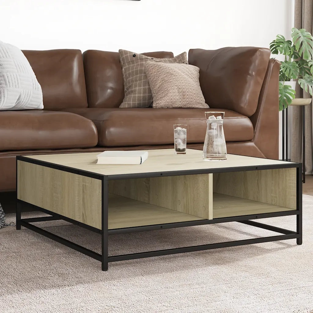 Tavolino da salotto | Tavolino da caff¨¨ | Tavolino da Soggiorno Rovere Sonoma 80x80x30 cm in Truciolato e Metallo
