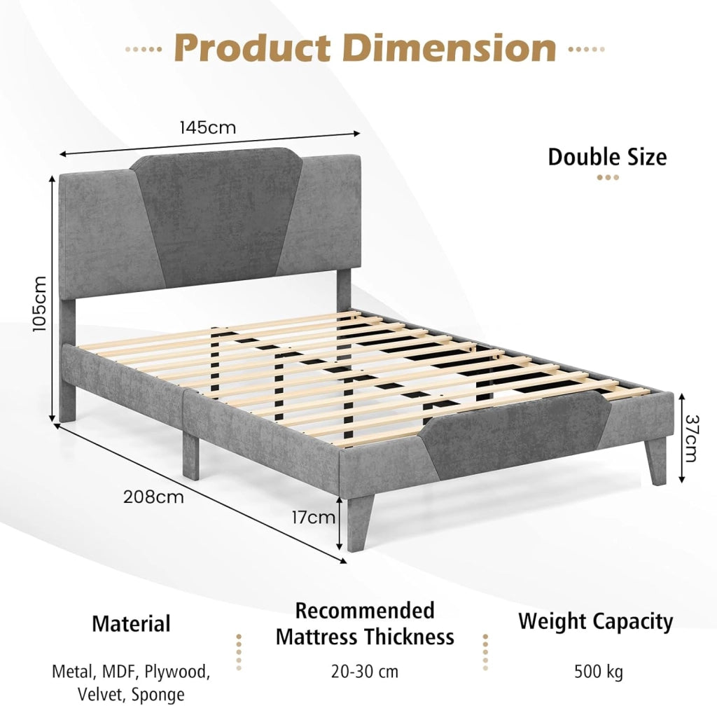Telaio per letto con testiera imbottita, base per materasso in legno a doghe di legno, struttura per letto moderno, per camera degli ospiti, camera da letto, facile montaggio, 140 x 200 cm