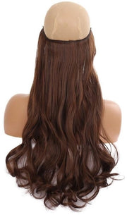 Estensioni capelline occulte, 55 cm, capelli biondi ondulati lunghi, estensione capelli, estensioni capelline occulte, capelli sintetici, microestensioni invisibili per donne (castano-nero)