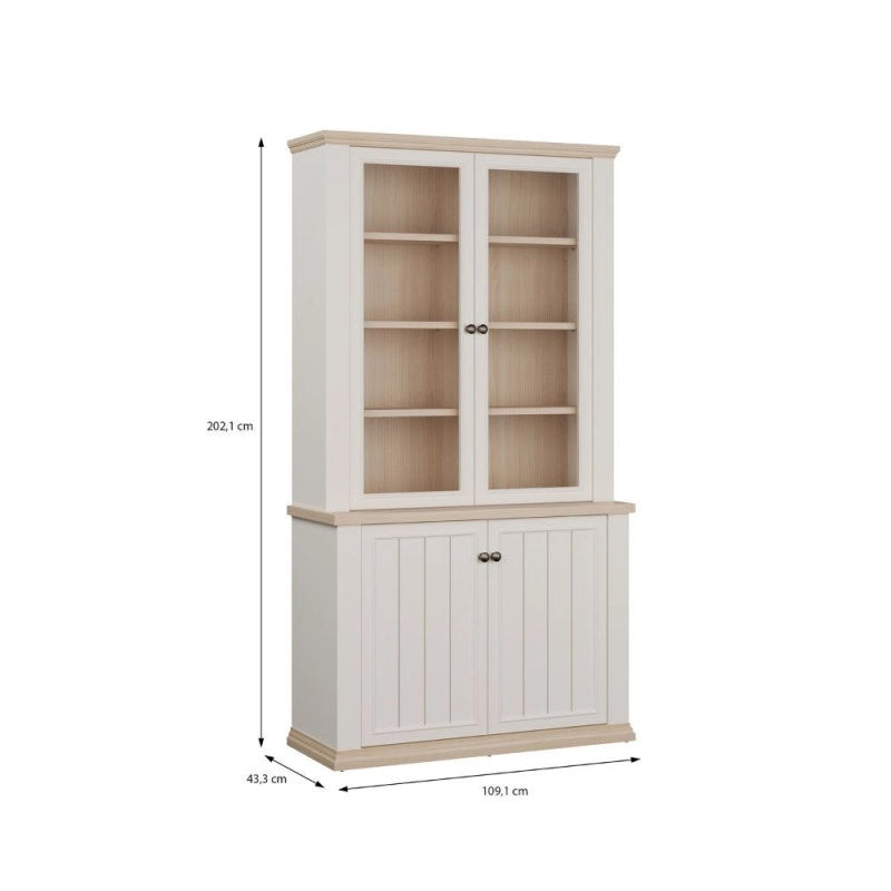 Vetrina Essenza con 2 ante a vetro e 2 ante in stile classico colore bianco e rovere