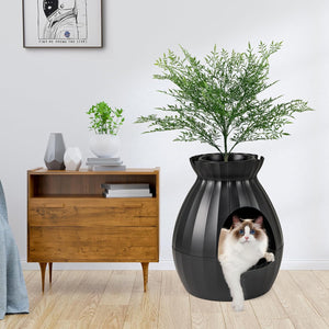 Lettiera per Gatti Smart con Rimozione Elettronica degli Odori e Sterilizzazione, Pianta Finta, Ciottoli, Tenda per la Porta, Paletta, Adatta per Gatti Grandi e Cuccioli (Nero)