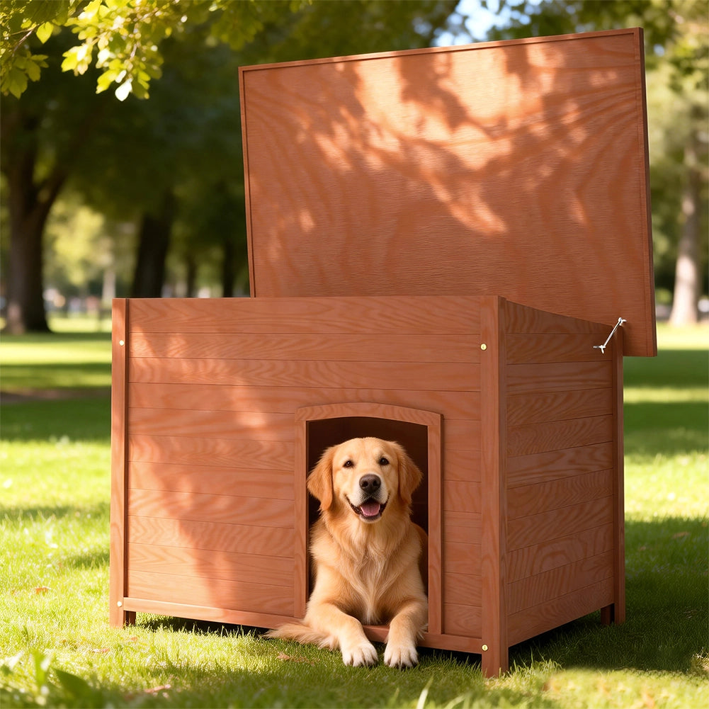 Cuccia per Cani in Legno da Esterno Tetto Apribile Impermeabile 116x79x81cm