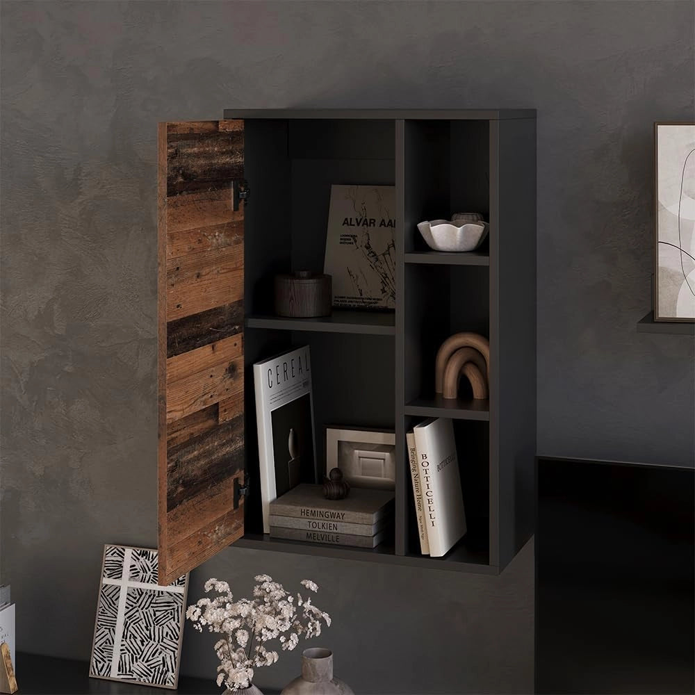 Libreria da parete Berno, Nero/antico, 50.1 x 78.4 cm con 3 scomparti aperti