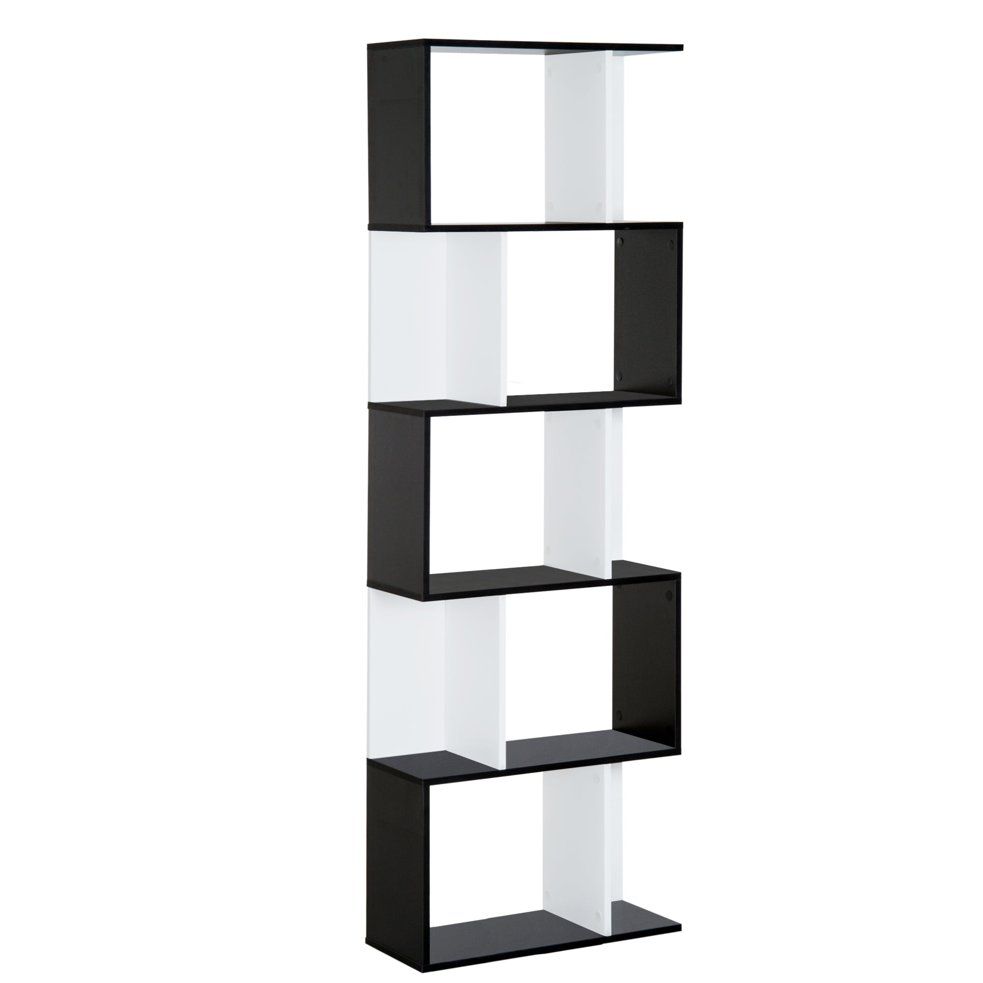 Libreria da Muro Moderna 5 Ripiani in Legno Bianco e Nero 60x24x1184.5 cm