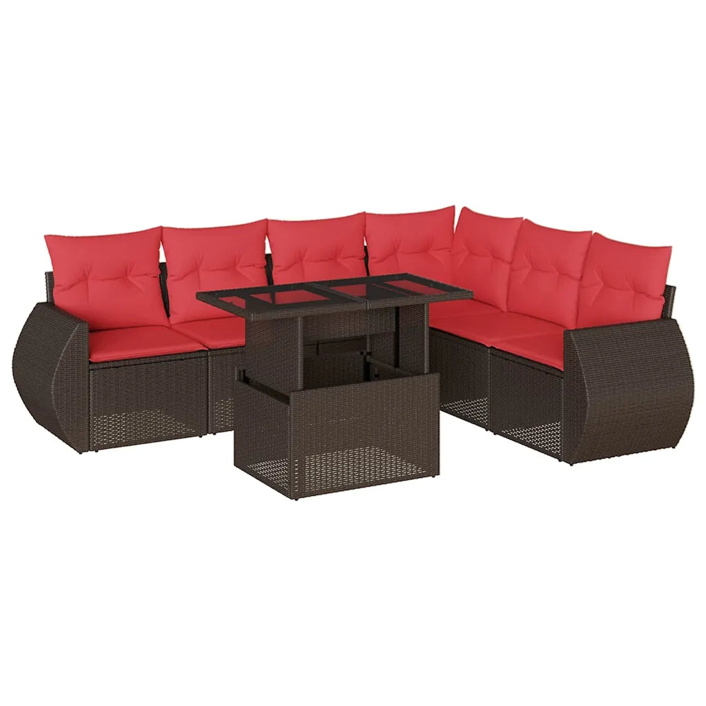 Set Divani da Giardino 7 pz con Cuscini Marrone in Polyrattan 3268564