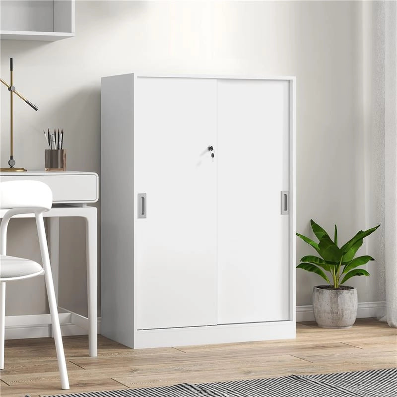 ARMADIETTO DA UFFICIO A 3 RIPIANI CON 2 CHIAVI DI SICUREZZA, IN TRUCIOLATO, 80X40X120 CM, BIANCO