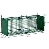 Gabbia Trappola per Animali Vivi Piccoli con Doppia Porta e Maniglia 80x25x30cm Verde Scuro