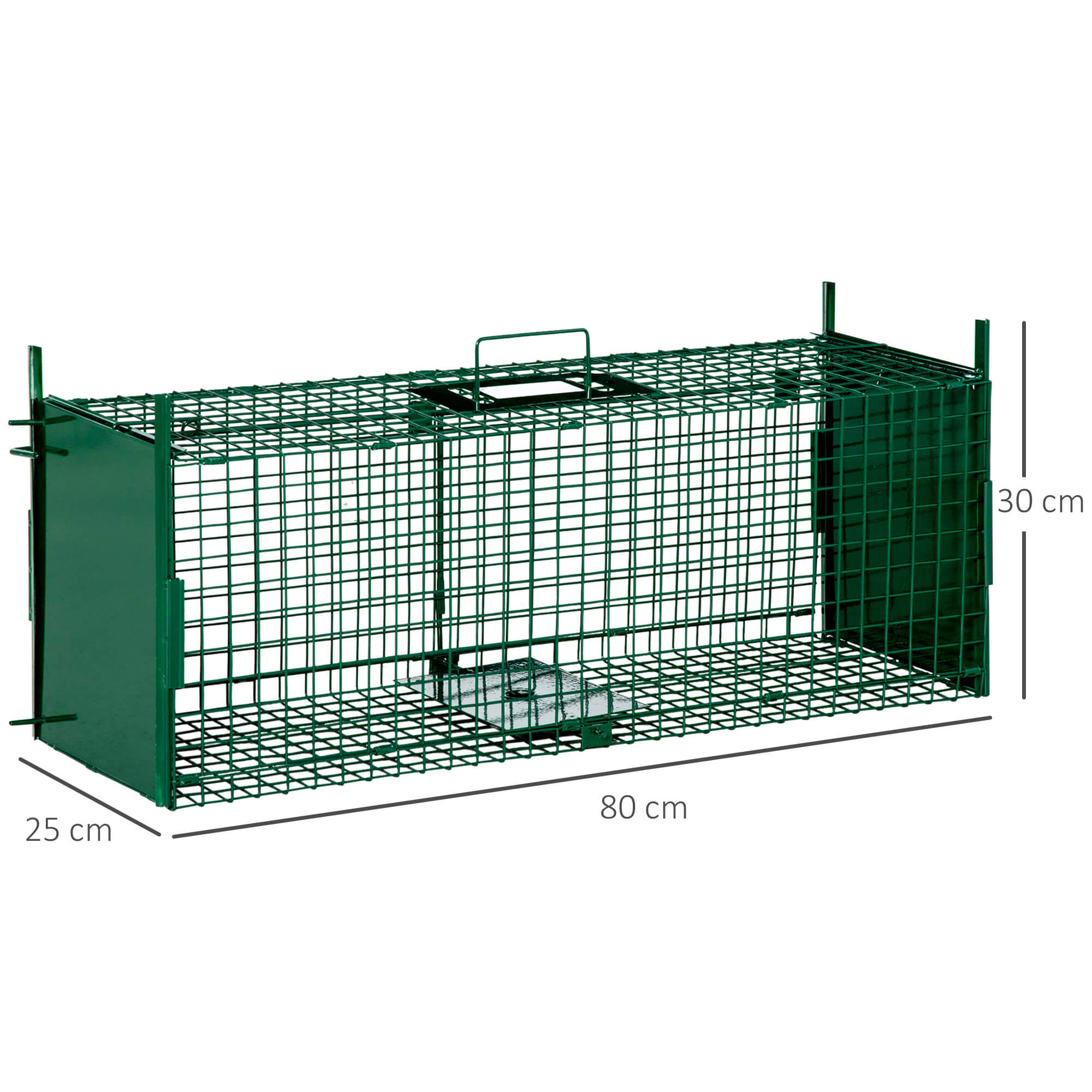 Gabbia Trappola per Animali Vivi Piccoli con Doppia Porta e Maniglia 80x25x30cm Verde Scuro