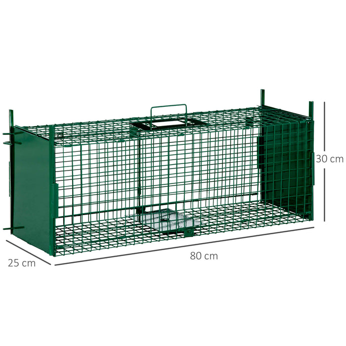 Gabbia Trappola per Animali Vivi Piccoli con Doppia Porta e Maniglia 80x25x30cm Verde Scuro