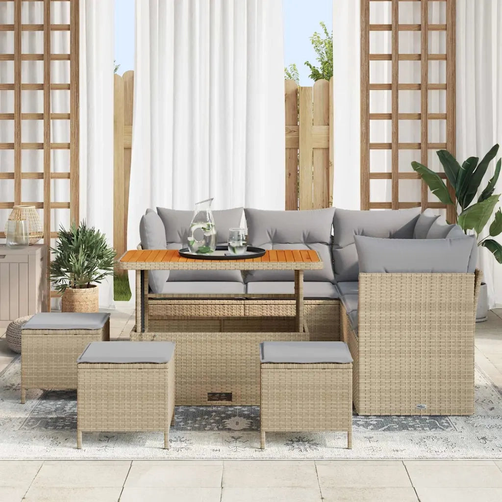 Set Divano da Giardino 9 pcs Beige polyrattan