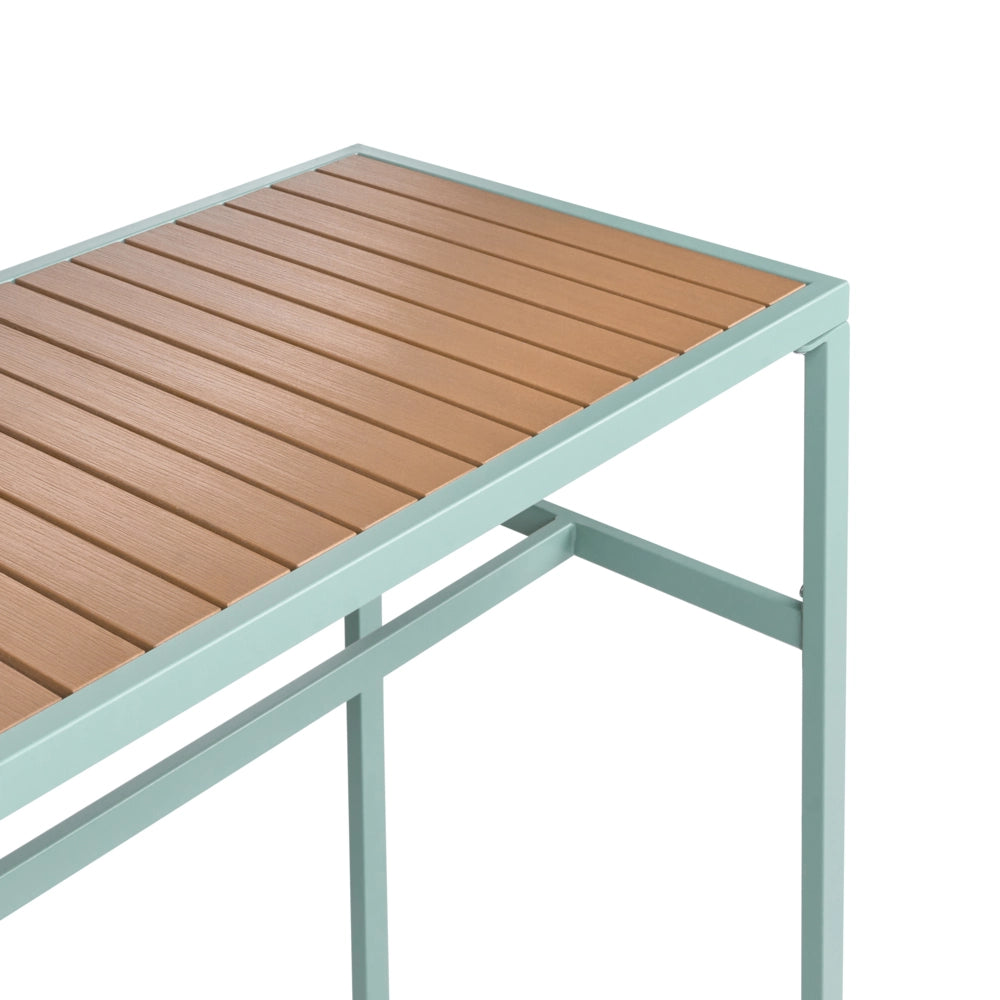 Set da giardino 3 elementi per interni ed esterni, tavolo e 2 sgabelli, acciaio, legno plastico verde chiaro design moderno