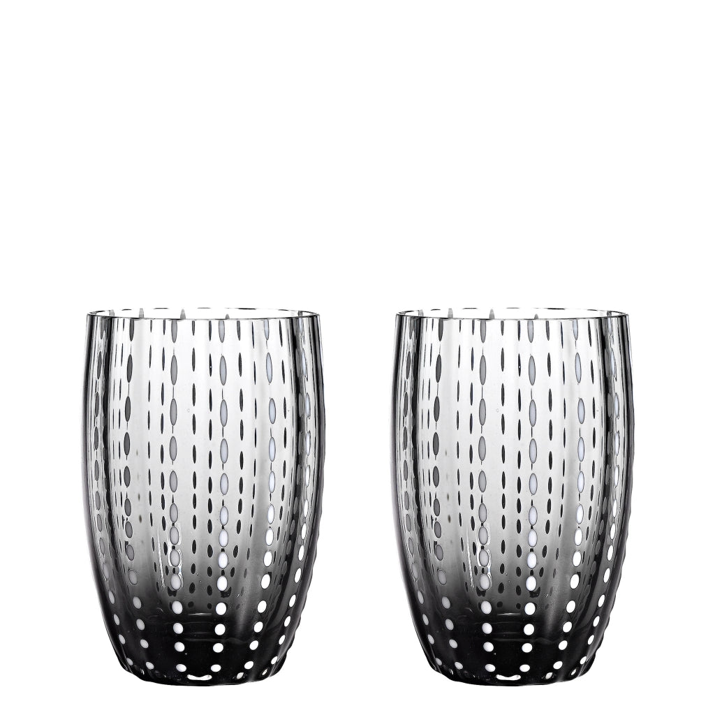 Zafferano Perle Bicchiere Grigio - Vetro Colorato Soffiato a Bocca, 32 cl, Lavorato a Mano - Set da 2 Tumblers Artigianali per Acqua o Cocktail