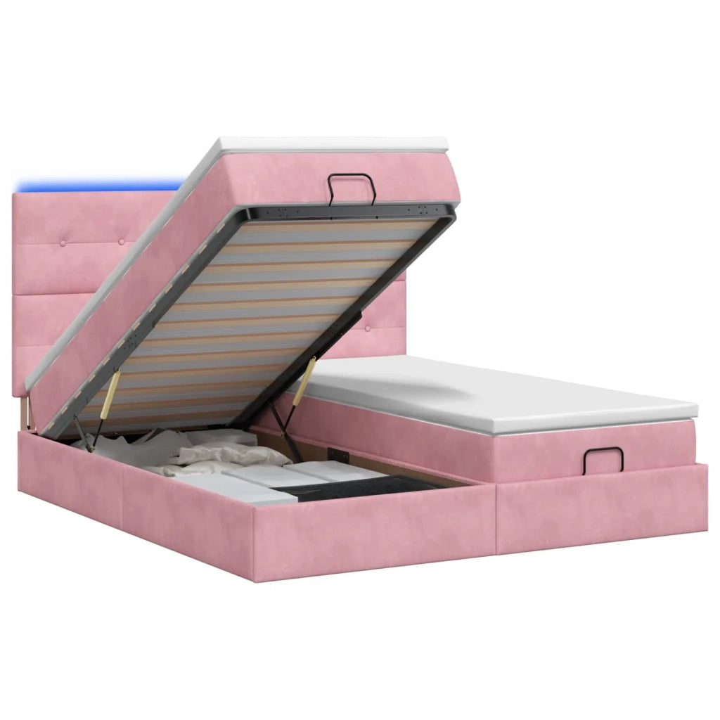 Letto Ottomano con Materasso e LED Rosa 160 x 200 cm Velluto 3458495