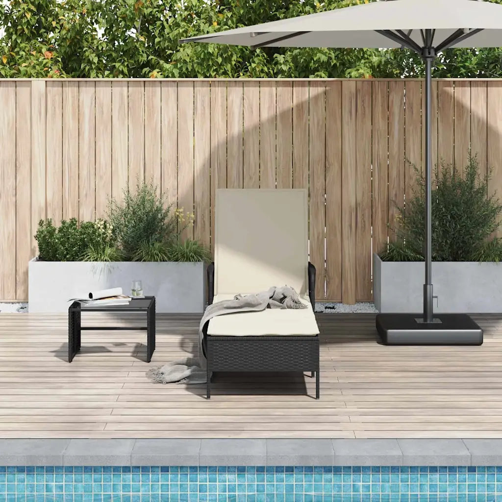 Lettino da sole Nero e Bianco Crema 55 x 200 x 92 cm polyrattan 365425