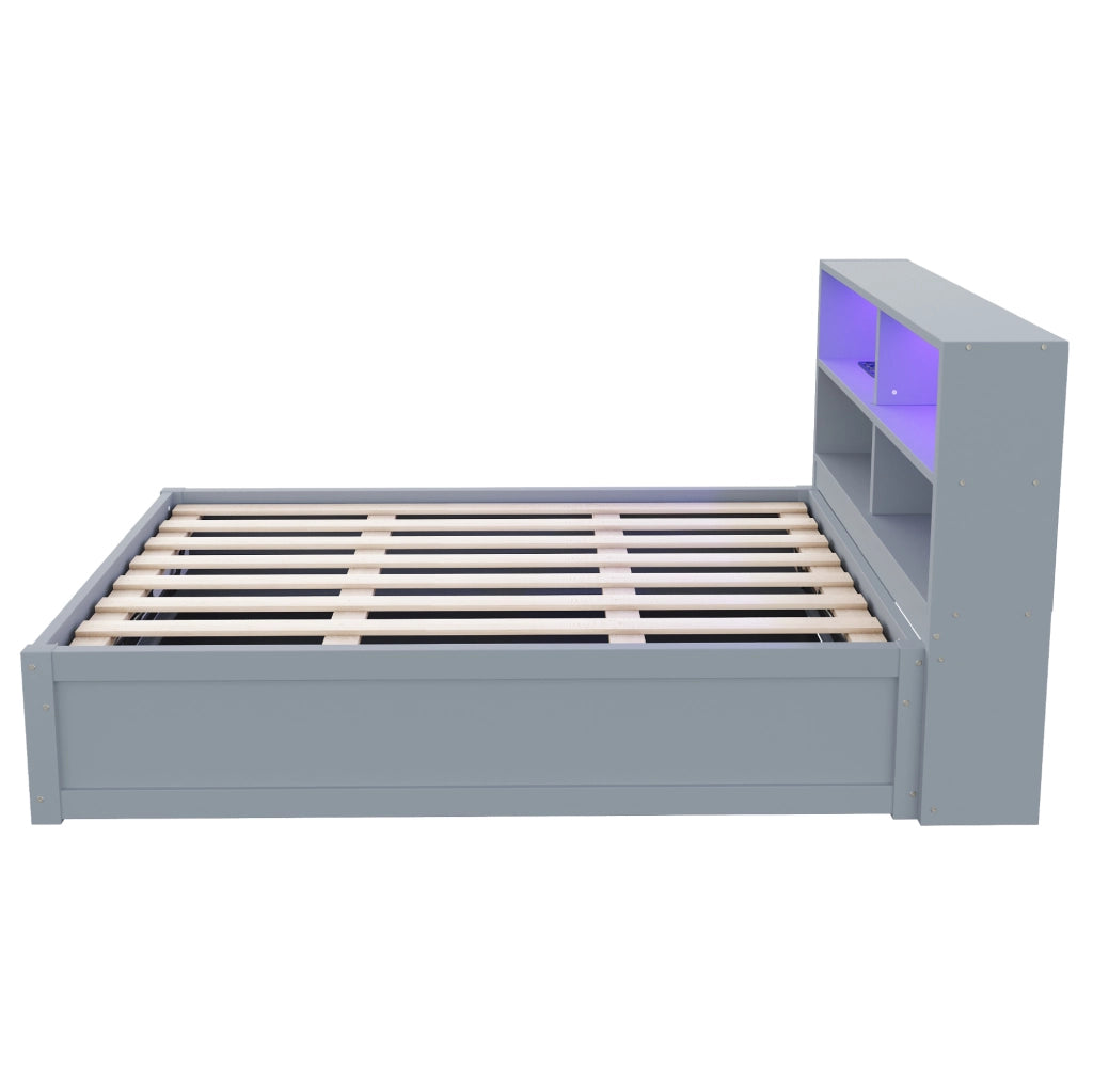 Letto singolo multifunzione con LED, presa integrata e 4 vani contenitivi