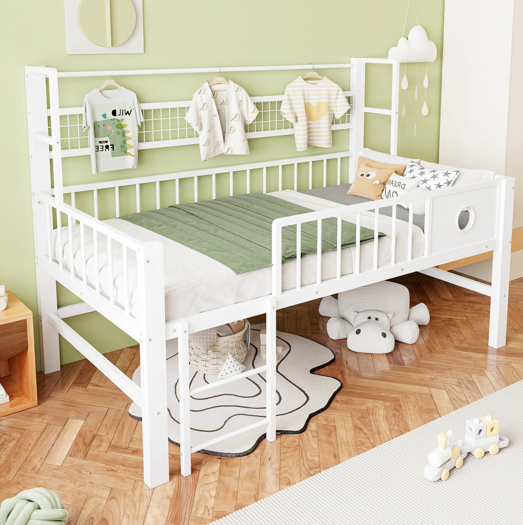 Letto a soppalco basso per bambini 90x200 cm in metallo bianco