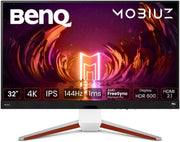 MOBIUZ EX3210U Monitor Gaming Bianco 32" 4K UHD IPS 144Hz 1ms, HDMI 2.1, FreeSync, HDR600, 98% P3, 99% Adobe RGB, Eye-Care, Telecomando, Altoparlanti 2.1, Compatibile PS5/Xbox Series X 4K a 120Hz