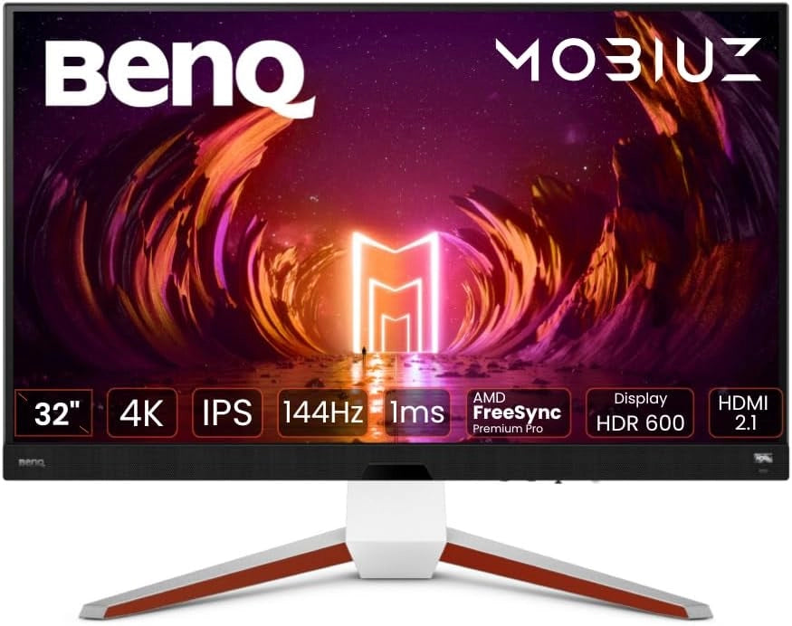 MOBIUZ EX3210U Monitor Gaming Bianco 32" 4K UHD IPS 144Hz 1ms, HDMI 2.1, FreeSync, HDR600, 98% P3, 99% Adobe RGB, Eye-Care, Telecomando, Altoparlanti 2.1, Compatibile PS5/Xbox Series X 4K a 120Hz