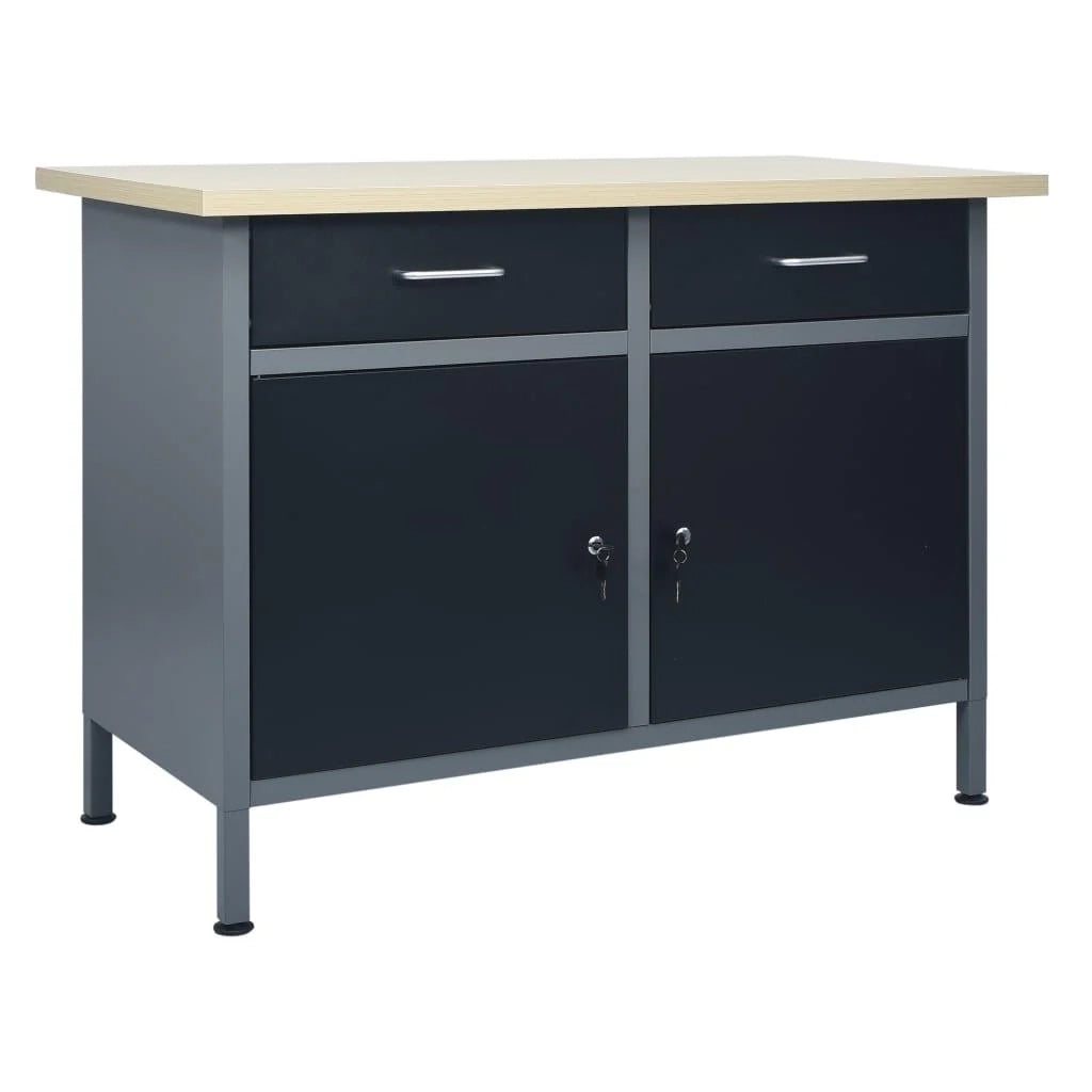 Banco da lavoro per lavori di riparazione tavolo da lavoro officina garage robusto spazio di stoccaggio 120 cm acciaio nero 02_0003678