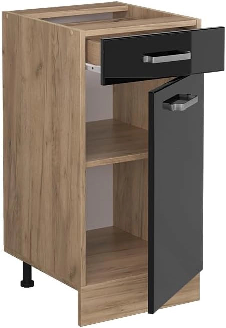 Mobiletto base per cucina R-Line, Nero lucido, 40 cm senza piano di lavoro, per la libera combinazione all'interno di sistemi cucina modulari