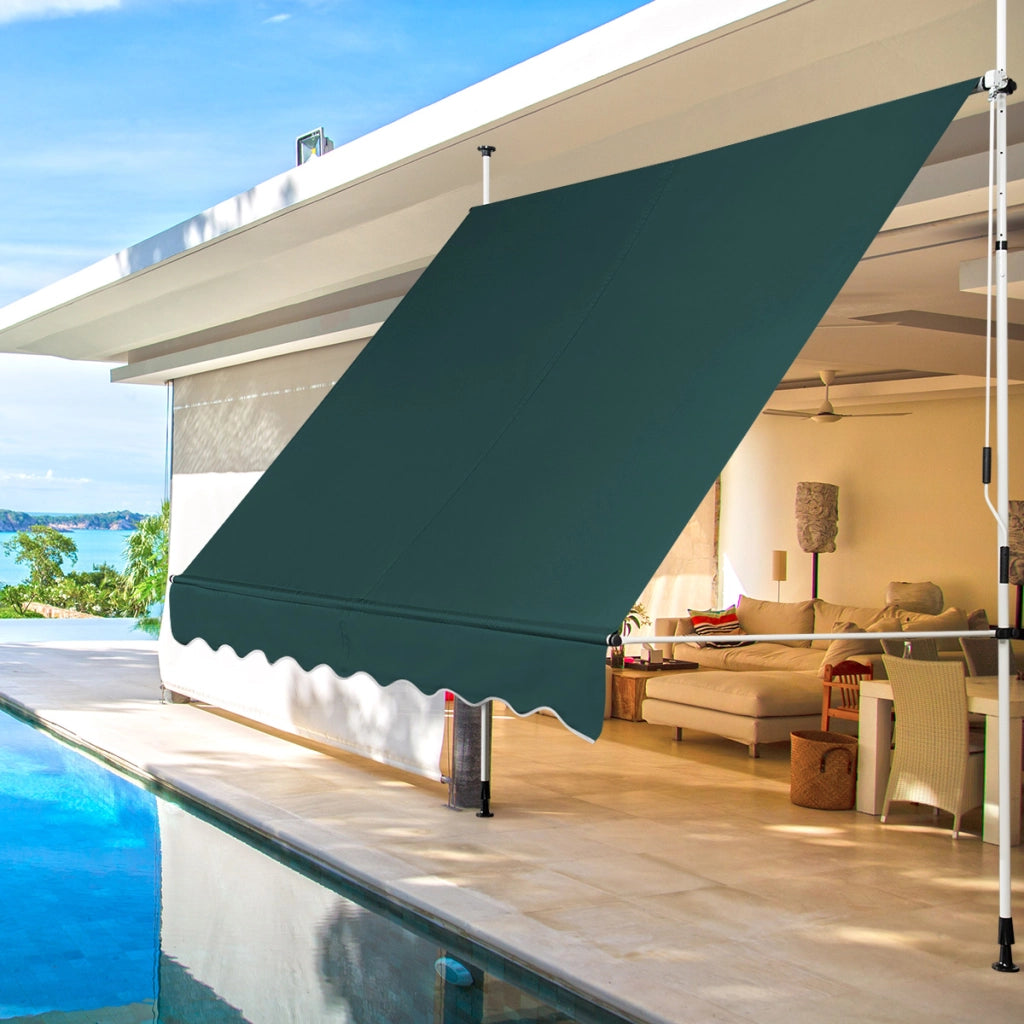 Tenda a bracci da 250 cm di larghezza senza forare da balcone resistente ai raggi UV, Tenda regolabile in altezza Verde
