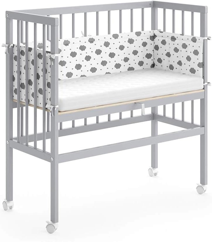 Letto matrimoniale Sophie, Grigio, 94 x 42.5 cm 1 binario laterale, regolabile in altezza con ruote per un facile posizionamento