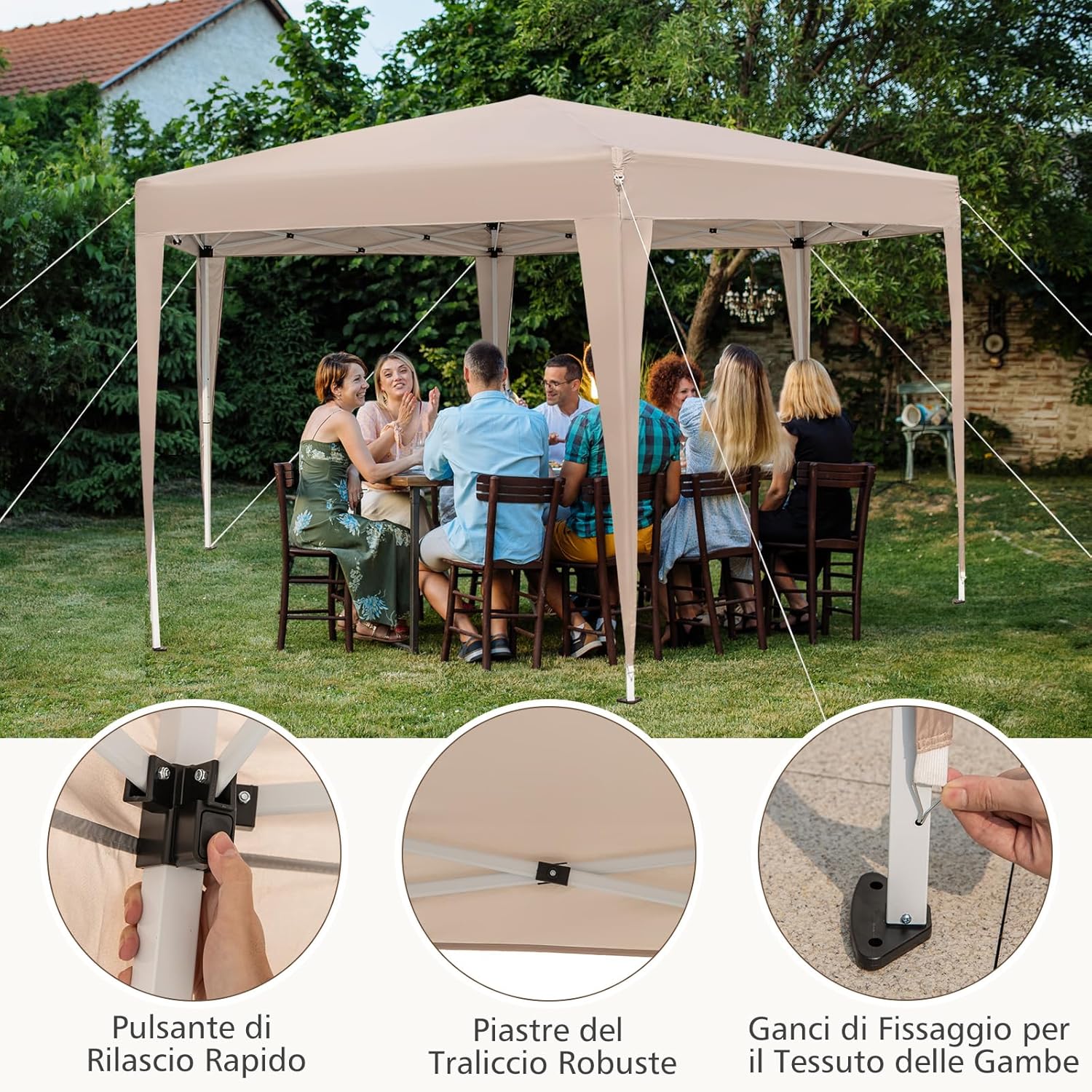 Gazebo Pop-Up Pieghevole 4 x 3,5 m, Gazebo da Giardino Impermeabile, Regolabile in Altezza, Tenda da Giardino con Borsa di Trasporto, per Campeggio e Feste