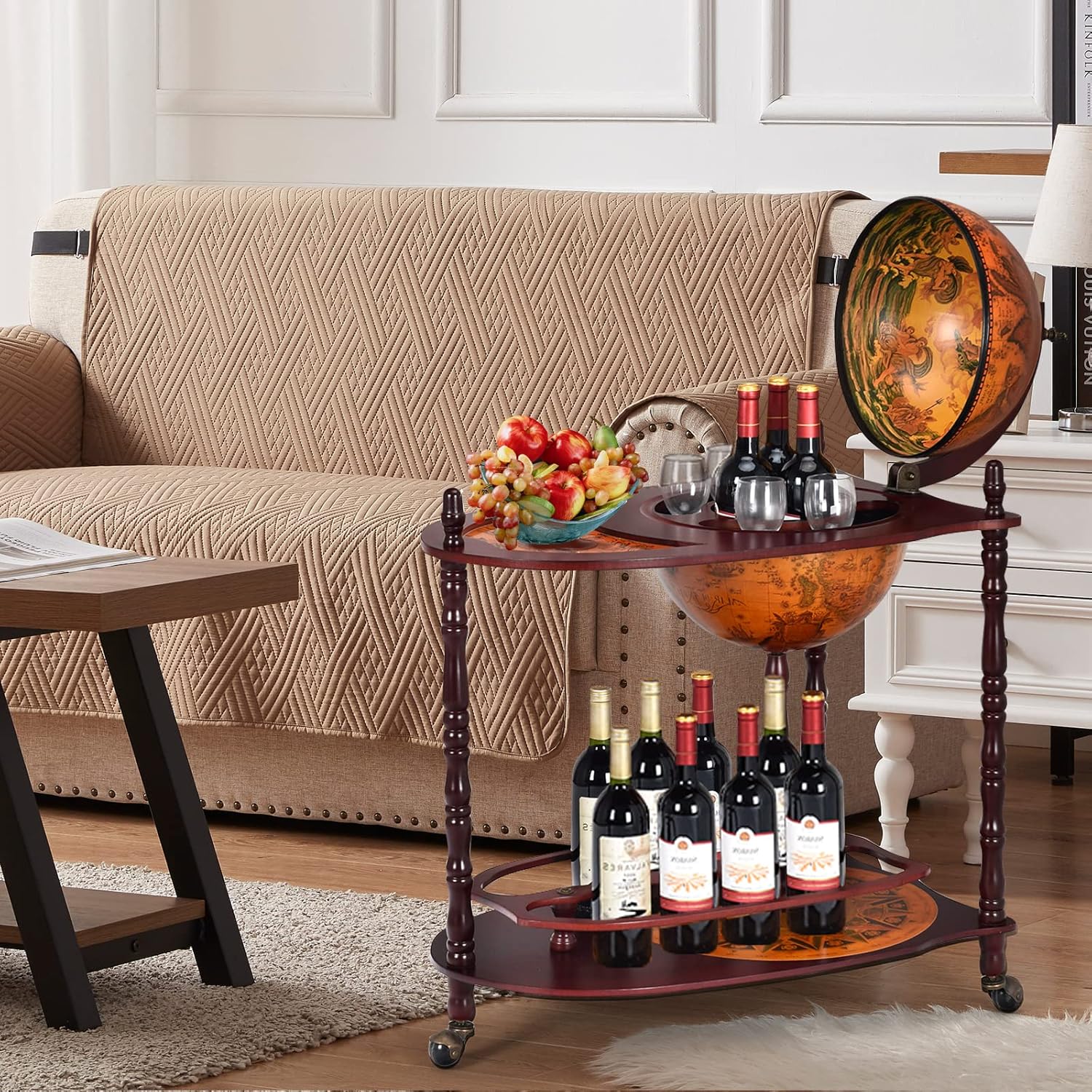 Mappamondo Bar con Ruote Mobili Porta Liquori Minibar Portabottiglie, 88 x 70 x 45 cm