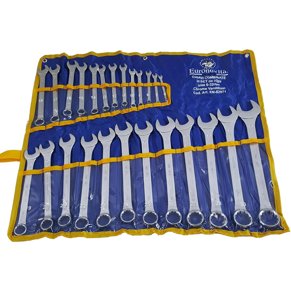 SET CHIAVI COMBINATE 25pz LUCIDE 6-32mm STELLA E FISSA ACCIAIO Cr-V CON FODERO EN82971