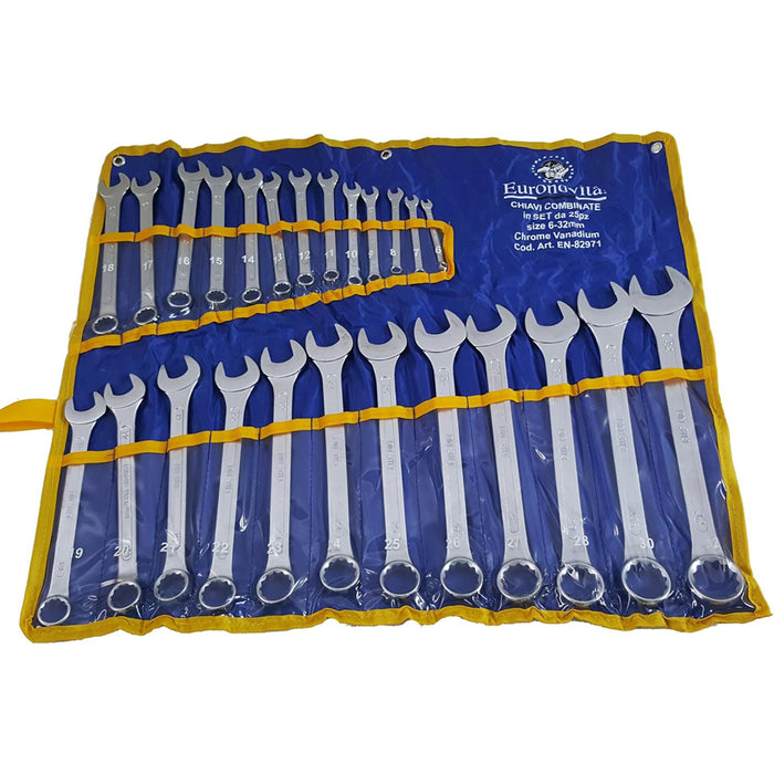 SET CHIAVI COMBINATE 25pz LUCIDE 6-32mm STELLA E FISSA ACCIAIO Cr-V CON FODERO EN82971