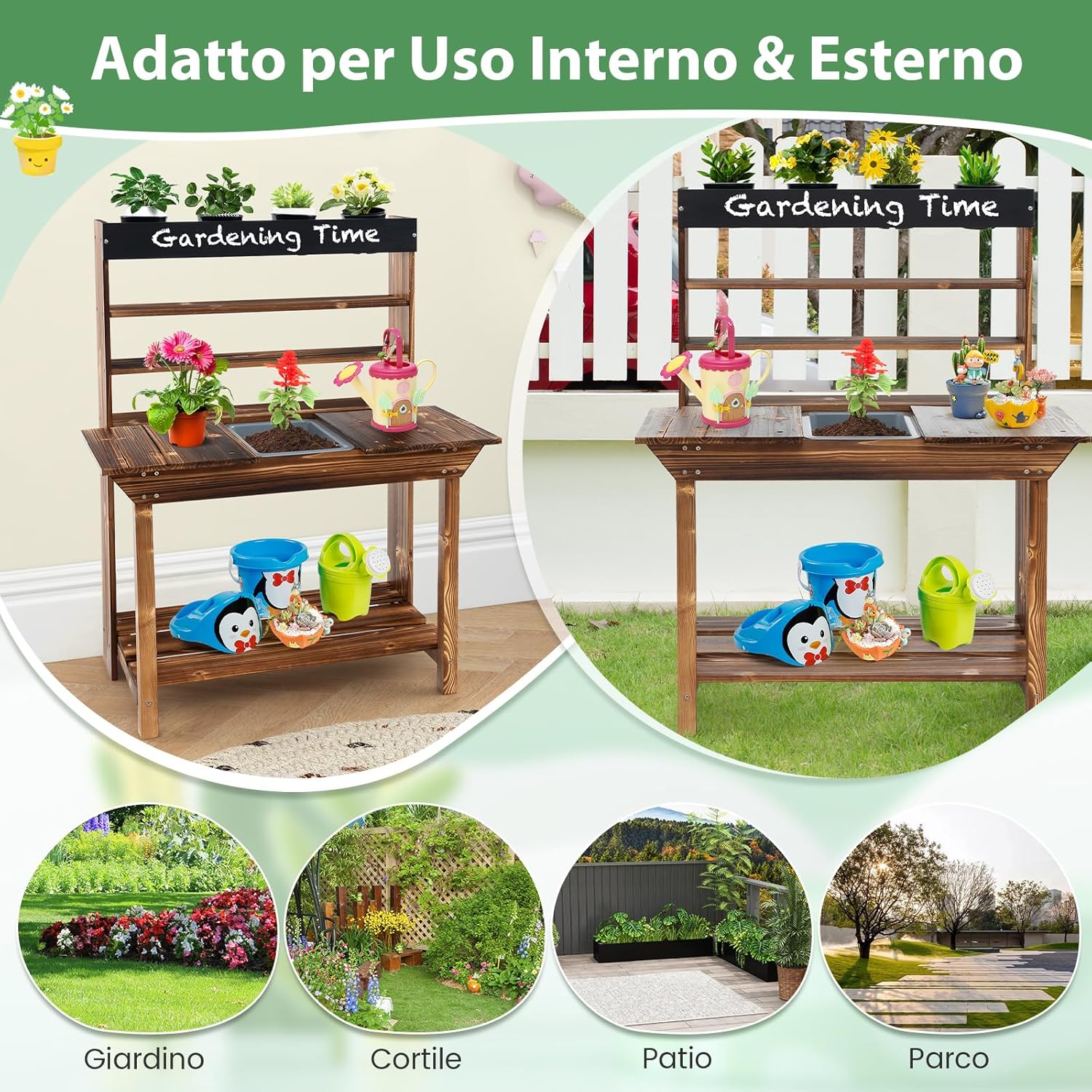 Cucina da Giardino, Cucina Giocattolo per Bambini con Struttura in Legno di Abete Massiccio, Lavandino Rimovibile, per Bambini 3-7 anni