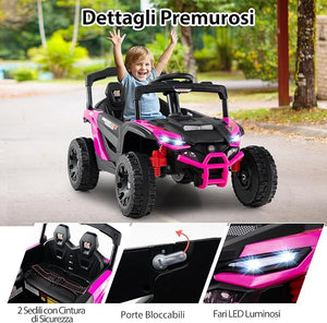 12V Macchina Elettrcia per Bambini, UTV Auto Elettrica con Telecomando, 3 Velocità, Luci LED, Musica, Clacson e Sospensioni a Molla, 3-5 km/h, Ideale per Bambini 3 Anni+ (Rosa)