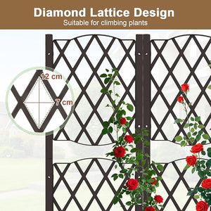 Fioriera con Spalliera da Esterno in PE, Vaso Rettangolare da Giardino con Auto-Irrigante e Fori di Drenaggio, Fioriera con Grigliato per Rampicanti da Balcone (Marrone, 80 x 40 x 122 cm)