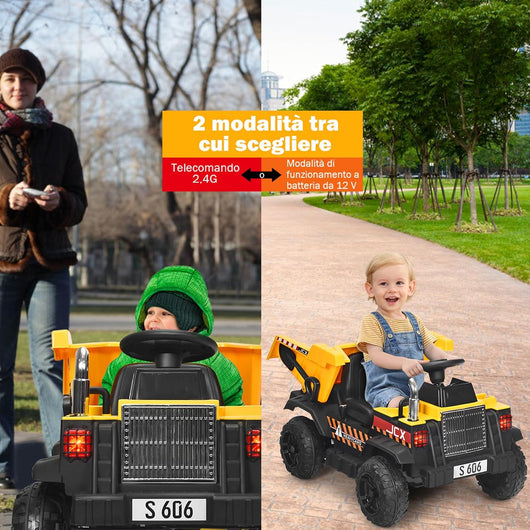 Escavatore Elettrico Trattore Cavalcabile per Bambini, Veicolo Elettrico con Telecomando, Velocità 5km/h, +3 Anni