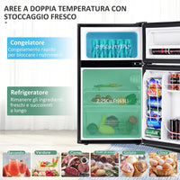 Frigorifero 90 L (27+63), Freezer Separato con 2 Ante e Luce LED, Refrigerazione Rapida, Silenzioso, Mini Frigo per Ufficio Casa Bar Hotel, 220-240 V/50 Hz (Grigio) [Classe di efficienza energetica E]