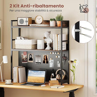 Libreria da Scrivania a 2 Livelli, Scaffale da Tavolo Industriale per Monitor di Computer Fino a 32", Organizzatore di Stoccaggio con Pegboard, per Dormitorio Ufficio e Casa, 94x27x103 cm