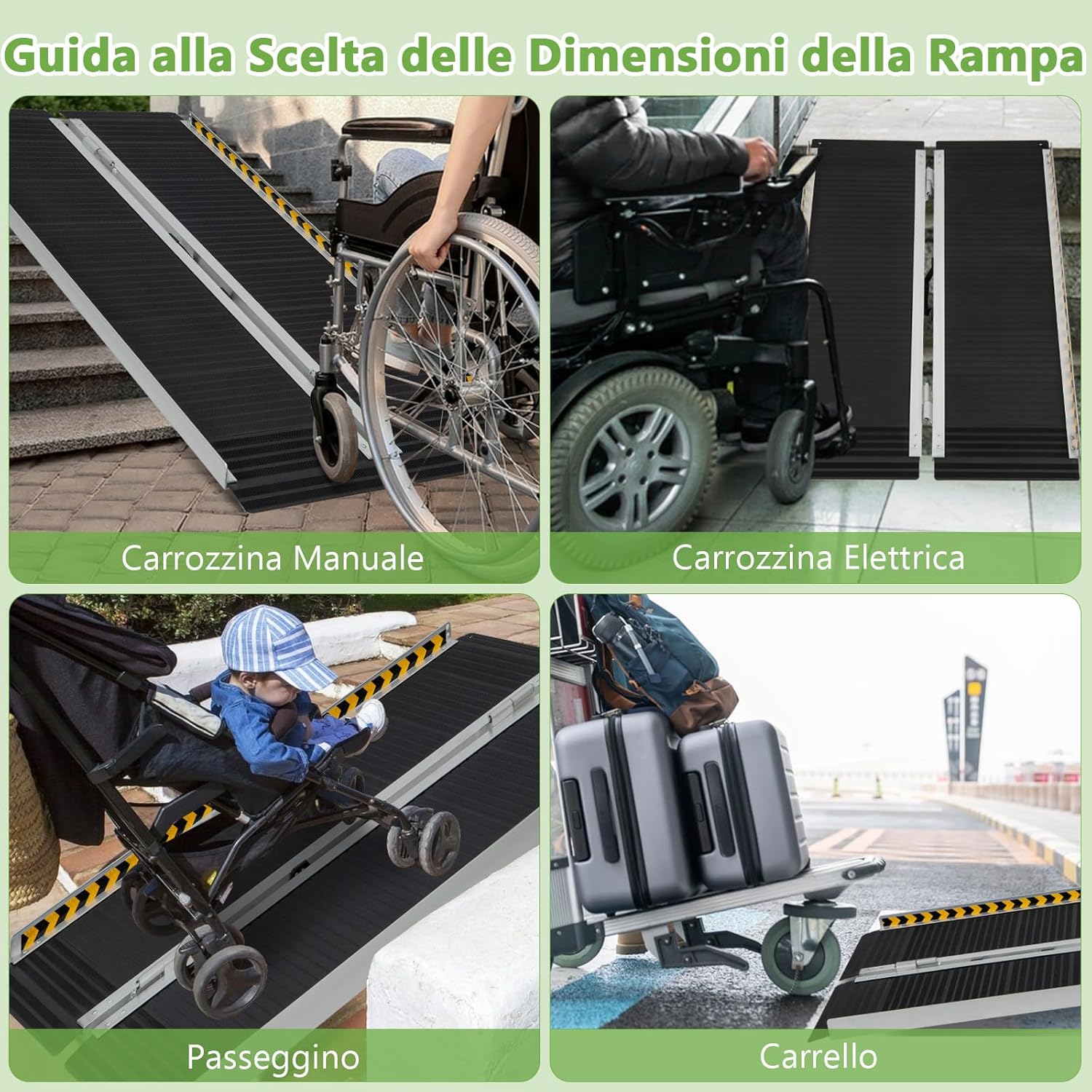 Set di 2 Rampa per Sedie a Rotelle in Alluminio, Rampa Telescopica Pieghevole con Superficie Antiscivolo, Capacità di Carico di 272 kg, per Soglie, Gradini, Scale (122 x 74cm)