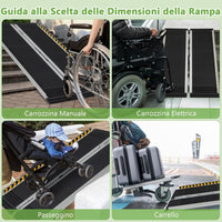 Set di 2 Rampa per Sedie a Rotelle in Alluminio, Rampa Telescopica Pieghevole con Superficie Antiscivolo, Capacità di Carico di 272 kg, per Soglie, Gradini, Scale (122 x 74cm)
