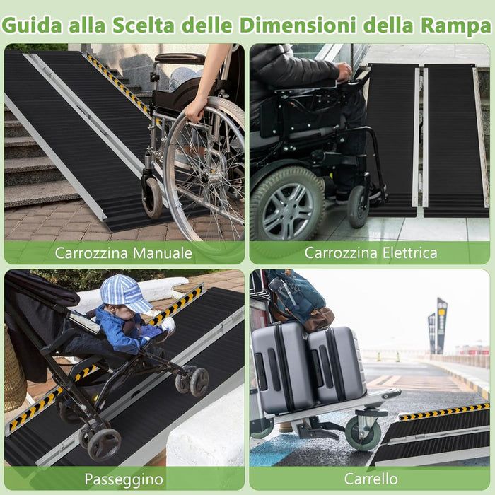 Set di 2 Rampa per Sedie a Rotelle in Alluminio, Rampa Telescopica Pieghevole con Superficie Antiscivolo, Capacità di Carico di 272 kg, per Soglie, Gradini, Scale (122 x 74cm)